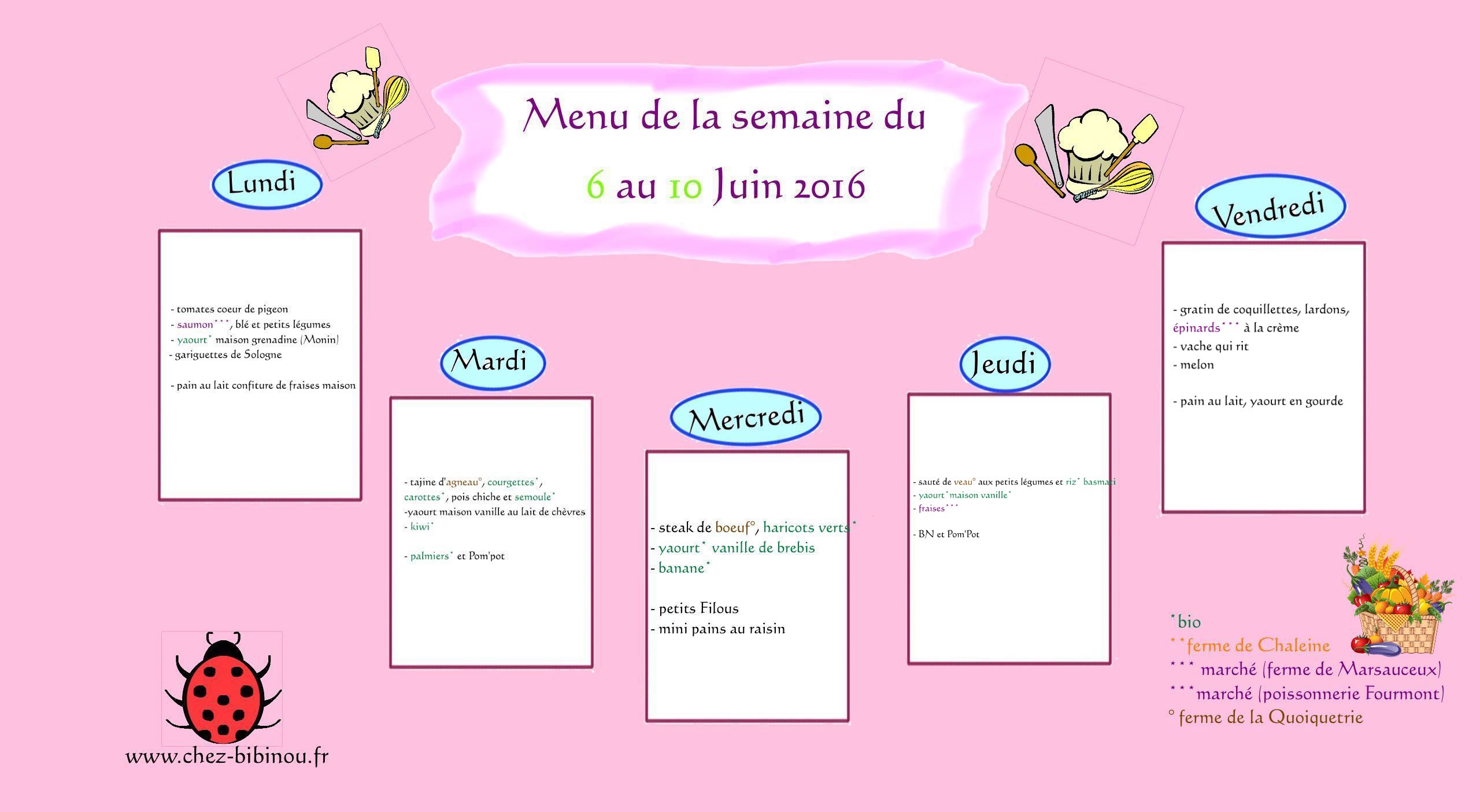 Menus du 6 au 10 Juin