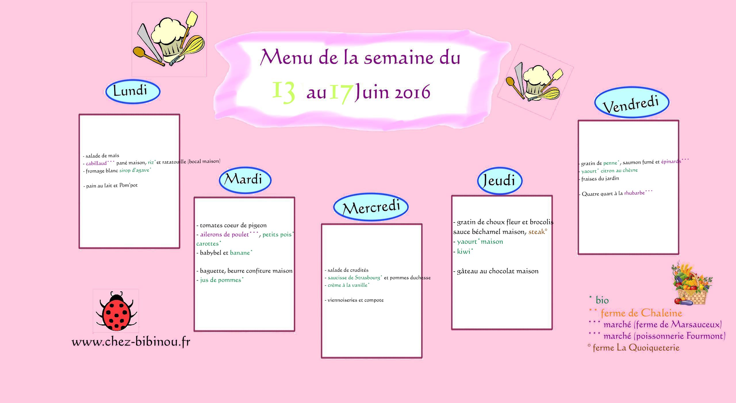 Menus du 13 au 17 Juin