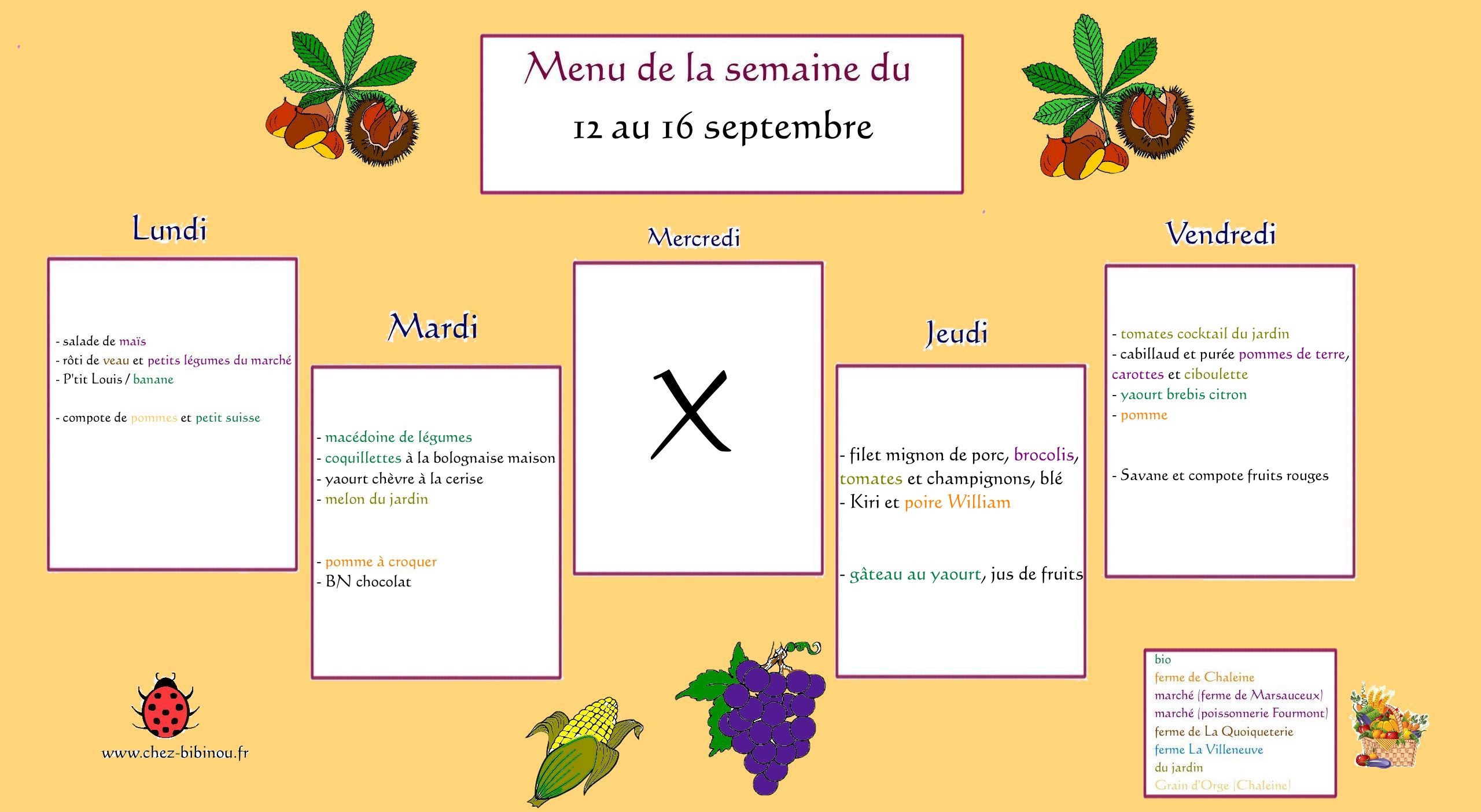 Menu du 12 au 16 septembre