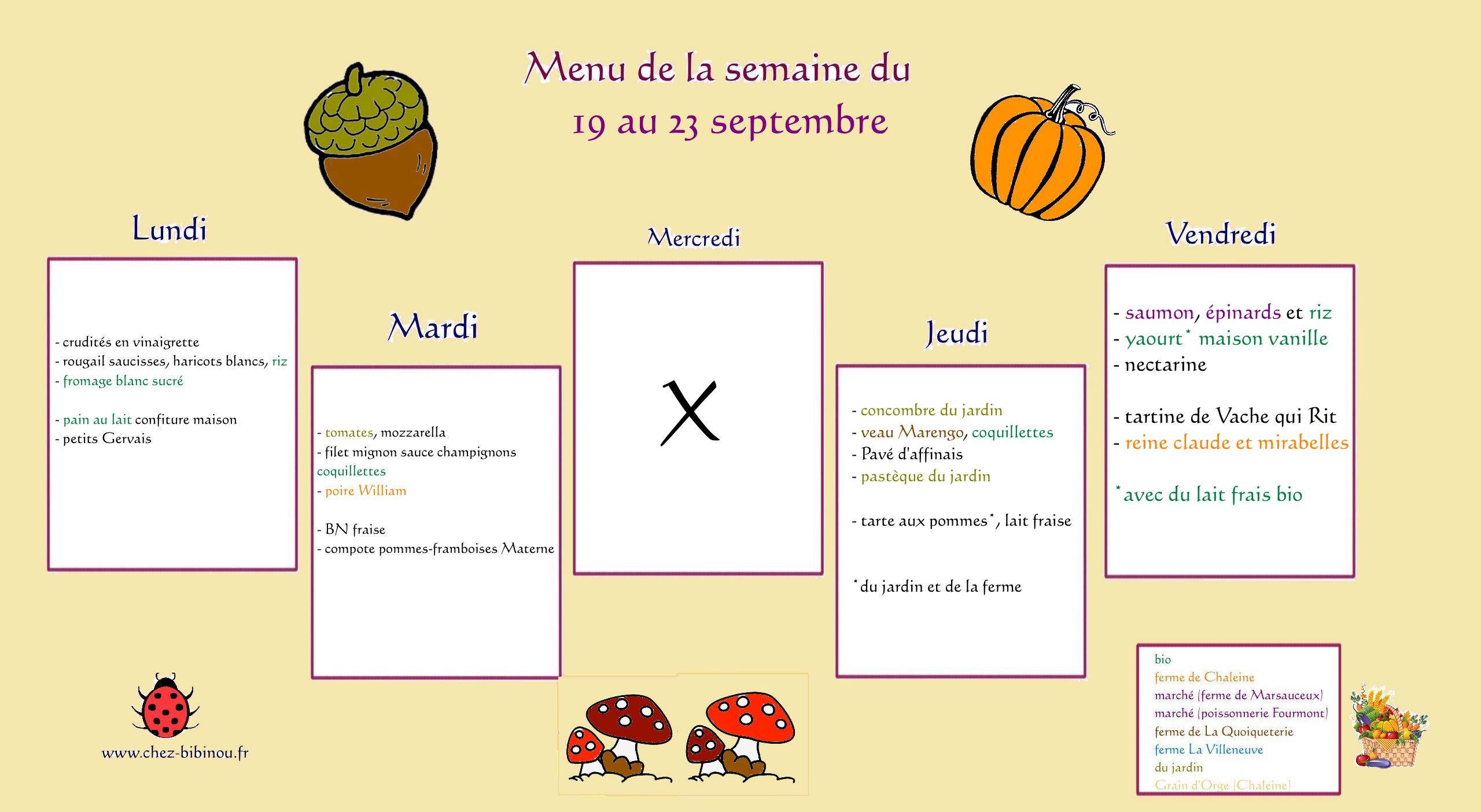 Menus du 19 au 23 septembre