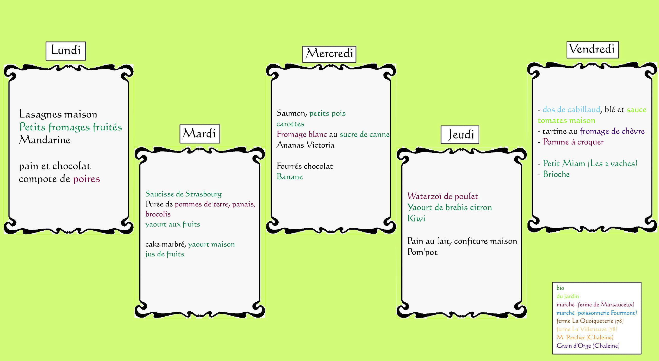 Menus du 20 au 24 février