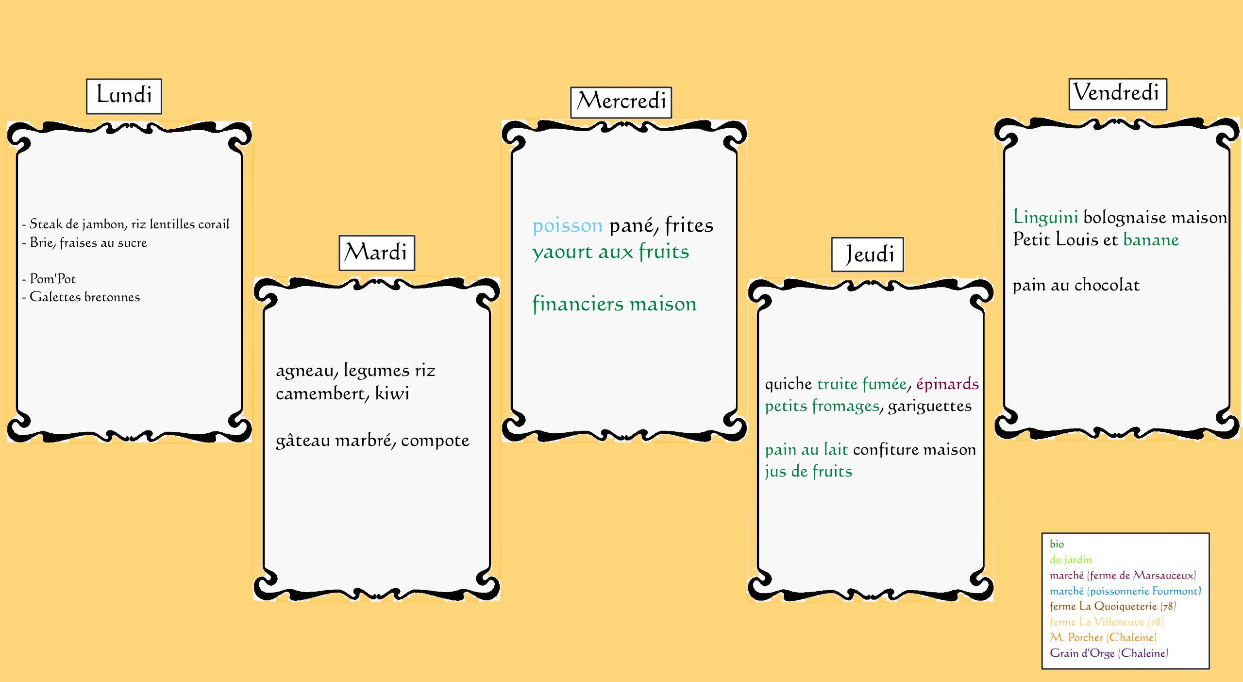 Menu du 24 au 28 avril