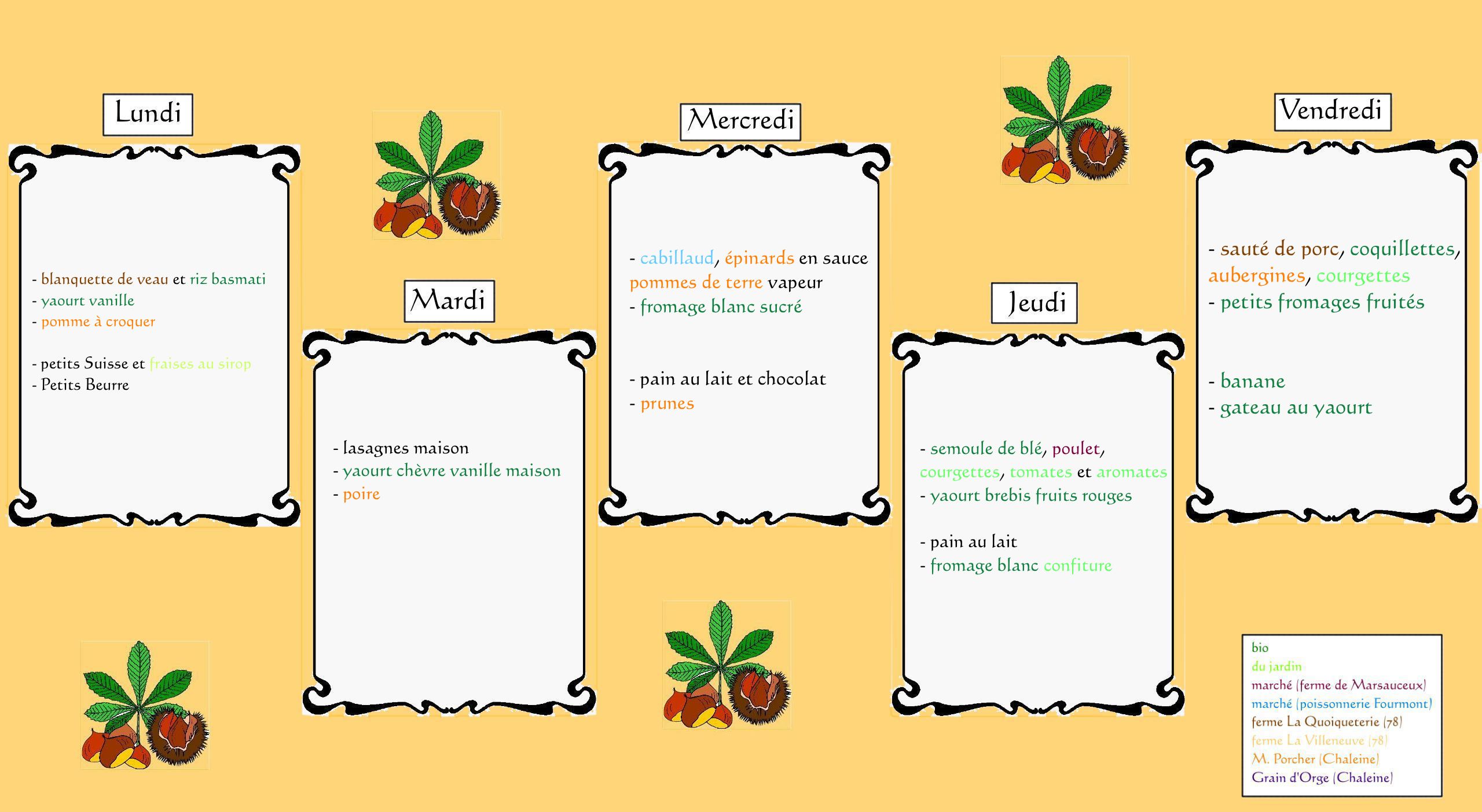 Menus du 2 au 6 Octobre